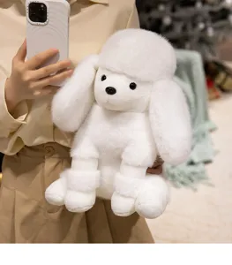 Mignon peluche caniche blanc duveteux doux poupée animal en peluche pour enfant oreiller câlin