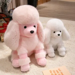 Joli ensemble de peluche caniche rose et blanc, poupée en peluche douce pour enfant apaisante.