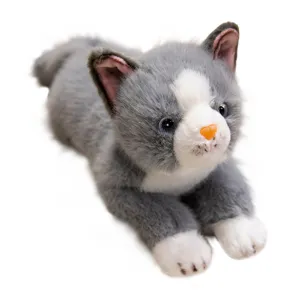 Lindo gato de peluche gris y blanco juguete suave animal muñeca para niños compañía