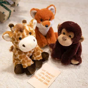 Cute cartoon animal plush toy set featuring giraffe, fox, and monkey stuffed dolls for kids.