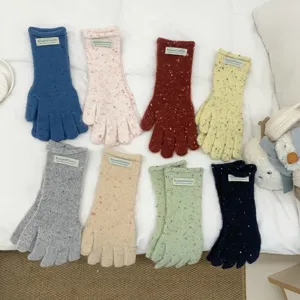 Cozy knit five-finger gloves in colorful speckled design, soft warm winter gloves for women.
