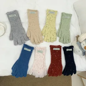 Colorful knitted fingerless gloves for women, dopamine style winter warm hand gloves.