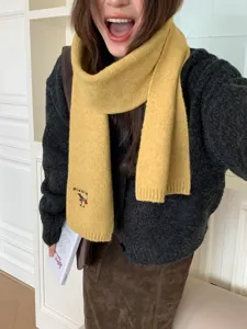 Bufanda de punto bordada de perro salchicha lindo japonés mujer invierno cálido cuello