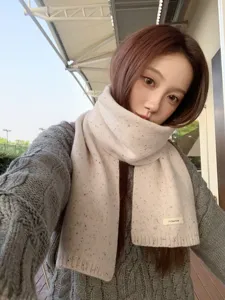 Cozy speckled 100% wool scarf for women men, warm winter knitted neck warmer korean style