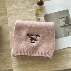 Bufanda de punto bordada de salchicha estilo japonés lindo cuello de invierno.