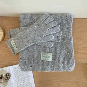 Grey speckled knit scarf and gloves set warm winter cozy accessory for daily wear
