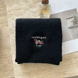 Bufanda de invierno tejida con bordado de perro salchicha negro calentador de cuello suave