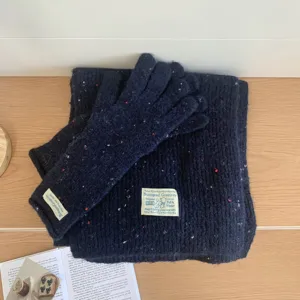 2025 New Scarf Gloves Set Polka Dot Knitted Woolen Warm Winter Women Cycling Gloves