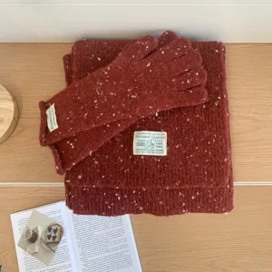 Women's Knit Scarf and Gloves Set Winter Warm Polka Dot Woolen Gloves Detail Shot