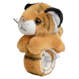Cute tiger plush slap bracelet for kids, soft animal wrist toy and adorable doll accessory.
