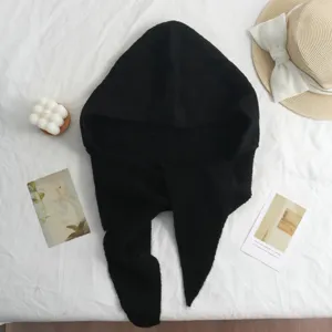 Cagoule tricotée noire écharpe hiver chaud polaire chapeau élégant vêtements de tous les jours