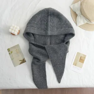 Cagoule tricotée grise capuche écharpe hiver chaud polaire couvre-chef élégant tendance