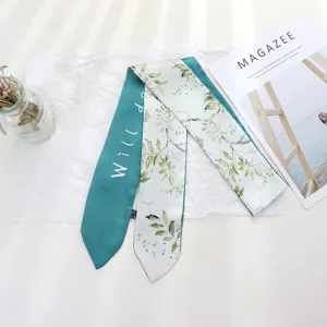 Λεπτό μεταξωτό μαντήλι με floral print για γυναίκες, vintage κορδέλα twilly για τσάντα ή μαλλιά.