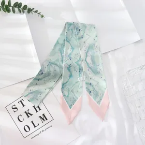 Foulard skinny en soie marbre vert, ruban de cou d'été, accessoire de mode léger élégant pour femmes