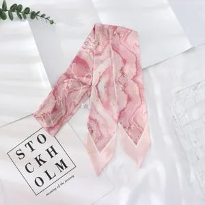Foulard Skinny en Satin pour Femmes Foulard de Cou Long Ruban Sensation Soie Bandeau Imprimé Décoration de Poignée de Sac pour l'Été