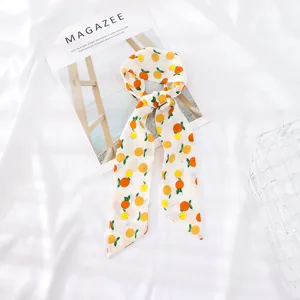 Pañuelo cinta de pelo de gasa con estampado de naranja cítrica, elegante bufanda de mujer