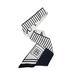 Zwart-wit gestreepte smalle zijden sjaal designer stijl lint voor dames tas decoratie.