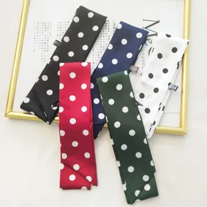 Women's Polka Dot Satin Skinny Scarf Ribbon For Handbags Hair Fashion Neck Accessory Versatile Polyester Decorative Tie For Daily Styling