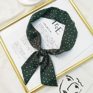 Green polka dot small silk scarf streamer for bag decoration and neck wear spring style.
