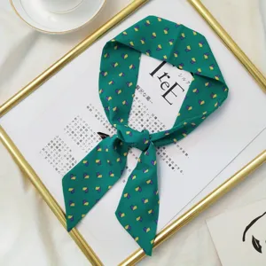 Green geometric pattern slim silk scarf chic neck ribbon stylish bag accessory spring summer