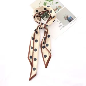 Elegante bufanda larga de seda con lunares para mujer cinta para el pelo accesorio moda