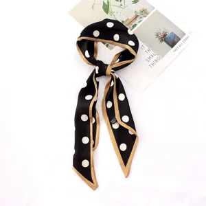 Pañuelo estrecho de lunares negro y dorado, elegante cinta para el pelo, bufanda larga elegante.