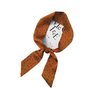 Brown polka dot small ribbon silk scarf for women bag handle decoration hair band