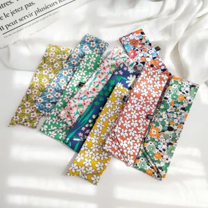 Foulard Long en Coton Imprimé Floral Style Coréen Étroit Petit Tour de Cou Poignet Bandeau Cheveux Sac Accessoires pour Femmes