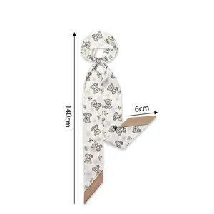 Long foulard en soie imprime ruban etroit decoration de sac motif d ours mignon printemps