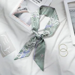Femme vert soie twilly foulard étroit long ruban cheval motif géométrique mode sac