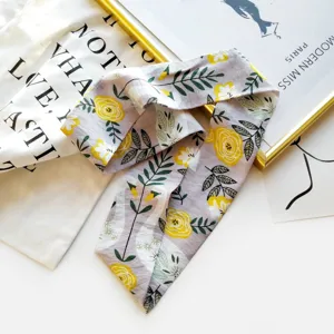 Foulard ruban en coton et lin floral polyvalent longue écharpe décoration femme chic