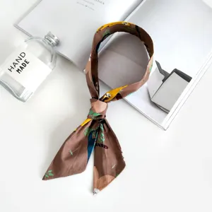 Petit foulard ruban en coton lin femme cravate de cou poignet sac mode tres polyvalent