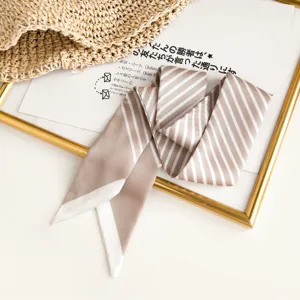 Chic striped narrow twilly scarf for women, fashionable long ribbon neck scarf for bags.
