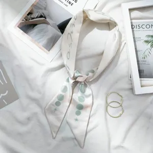 Foulard de soie étroit pour femme élégant long ruban bandeau foulard de sac design phase de lune