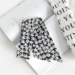 Foulard étroit imprimé floral pour femmes, élégant ruban en coton lin pour sac à main.
