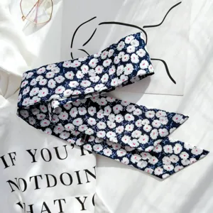 Foulard ruban floral long pour femme, bandeau de cheveux polyvalent et déco de sac en coton.