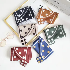 Koreaanse Stijl Stippen Lange Smalle Sjaal Voor Dames Polyester Satijn Lint Haarband Halsdoek Handtas Streamer Elegant Ontwerp Accessoires