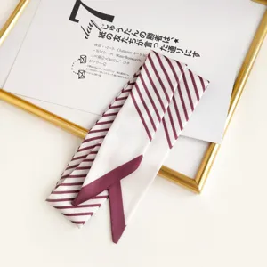 Korean style narrow striped silk scarf stylish ribbon neckerchief for women bag handle