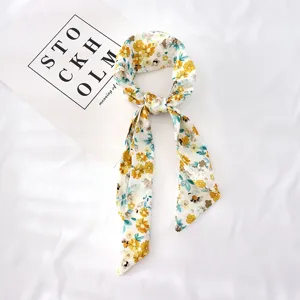 Foulard etroite a fleurs pour femme ruban de cheveux imprime floral bandeau long