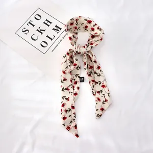 Foulard ruban à motif floral doux élégant long attache cheveux bracelet accessoire femmes