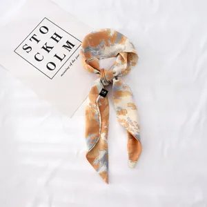 Foulard en soie long imprimé abstrait chic ruban à cheveux élégant cravate élégante femme