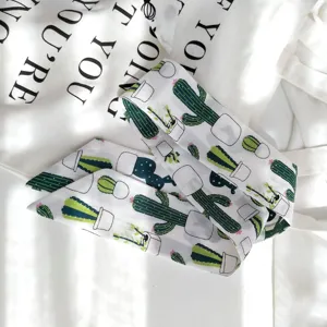 Foulard long imprimé cactus ruban pour femmes bandeau élégant et accessoire de sac