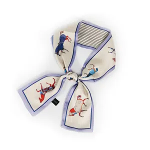 Foulard Twilly en soie pour femme, élégant ruban long imprimé cheval pour sacs à main et coiffure.