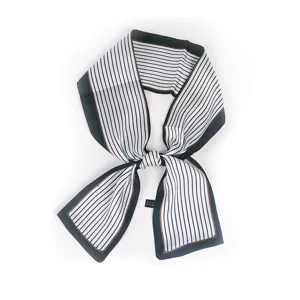 Écharpe fine en soie rayée noir et blanc pour femme, élégant twilly ruban foulard