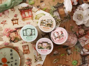Chinese style PET decorative tape for journaling DIY, traditional scenery design rolls.