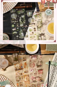 Chinese style PET decorative tape for journaling DIY, traditional garden scenery design detail view