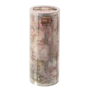Vintage Chinese style PET decorative tape for journaling DIY, flower and window pattern roll.