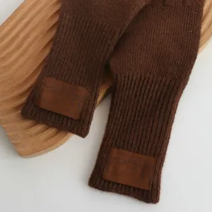 Gants sans doigts en tricot pour femmes longs chauds en laine marron hiver chic