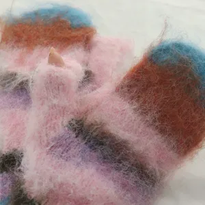 Guanti a maglia a righe soffici invernali caldi morbidi stile mohair senza dita donna