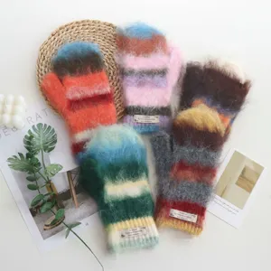 Guanti in maglia a righe color-block stile coreano autunno inverno caldi soffici guanti